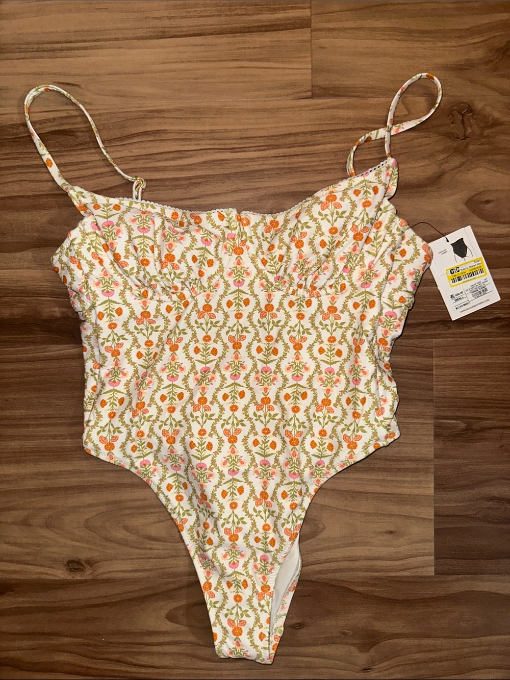 SOLID & STRIPED One-Piece Swimsuit - White with Orange & Pink Floral